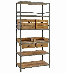 INDUSTRIAL METAL WOOD BOOKCASE