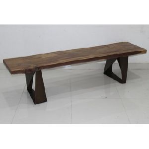 iron metal and acacia live edge wood patio bench