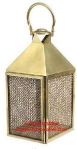 Antique Brass And Rattan Candle Lantern