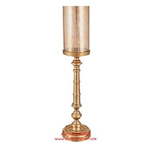 Gold Pillar Candle Holder With Hammered Glass Hurricane