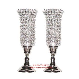 Silver Crystal Votive T-light Holder On Metal Base