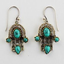 Turkish 925 Sterling Silver Turquoise Stone Earrings Jewelry