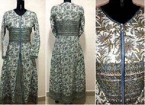 hand-block printed quilted winter gown