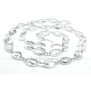 Natural Crystal Smooth Oval Beaded Chain Sterling Silver