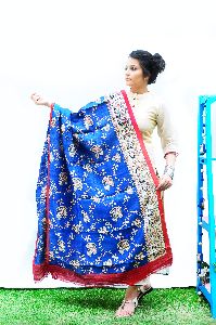 Blue Tussar Kalamkari Dupatta