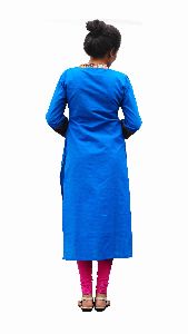 Laethnic Blue Supernet Plain Casual Kurti