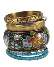 flower printed multicolor fashion Brass Bangle Set