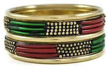 maroon green brass fashion Bangle Set