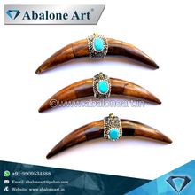 Brown Long Crescent Studded Turquoise Pendant