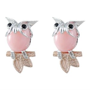 Pink Opal Owl stud earrings