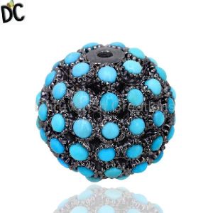 17Mm Turquoise Gemstone Pave Bead Ball