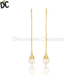 Handmade Gold Plated Brass Fashion Pearl Dangle Earring