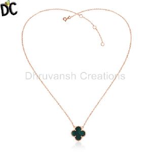 Malachite Gemstone Rose Gold Plated Sterling Silver Chain Pendant