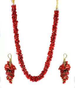 Red Stone Uncut Chip Necklace Set