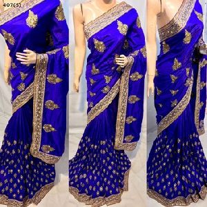 mirror work nevy blue party wear traditional saree