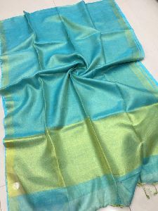 Plain Tissue Linen Sarees