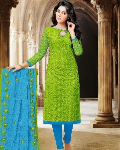 Resham Work Cotton Churidar Suit