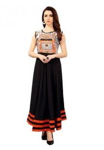 Cotton Fabric Printed Black Kurti