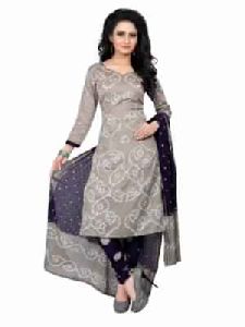 Ethnic Satin Cotton Grey Color Dress Material