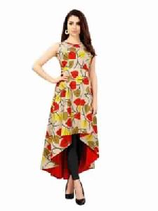 Printed Tunic Rayon Fabric Printed Beige and Multi Kurti