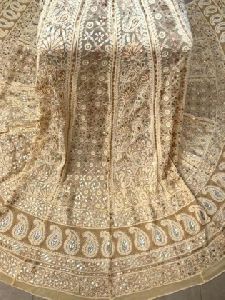 Beige Lucknowi Chikankari Lehenga with Silver Golden Gota Patti