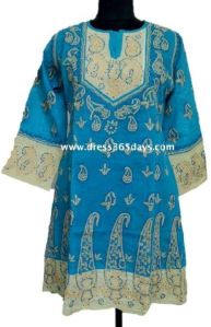 Blue Pure Cotton Frock Style Kurti