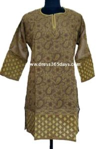 Brown Pure Cotton Chikan Kurti with Cut Work