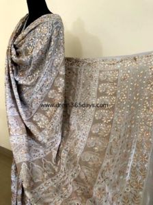 Light Grey Party Wear Chikankari Saree