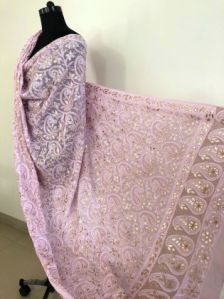 Light Pink Lucknowi Chikankari Dupatta with Heavy Gota Patti Work