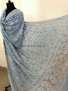 Powder Blue Lucknowi Chikankari Dupatta with Heavy Gota Patti Work