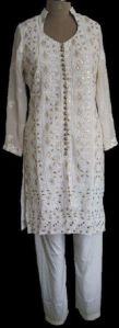 Pure Georgette Chikankari Stitched Kurti with Gota Patti and Crepe Palazzo