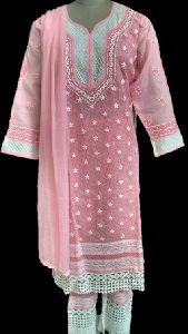 Rose Pink Stitched Chikankari Suit with Palazzos