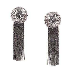 Beautiful long tassel chained linked black plated metal ball