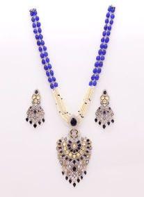 Blue Pearls String Pendant Set with Fusion Earrings