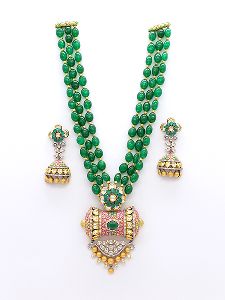 Green Pearls String Pendant Set with Earring