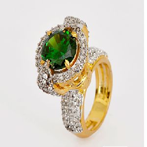 Green Traditional Rajwadi Ring with Gold Plated
