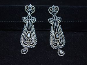 Pair of Elegant Full CZ Earring with Black Gold Polish