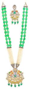 Pearl String Necklace Green Pearl Drops Set with Earrings