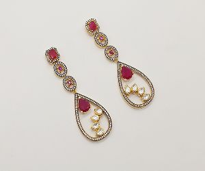 Traditional Long Earring with Ruby Stone