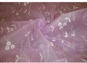 Cotton organdy fabric embroideredLavender colour w/white