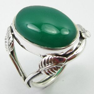 925 PURE STERLING SILVER CABOCHON GREEN ONYX RIN