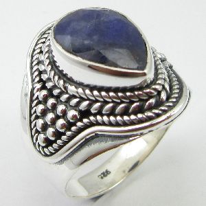 925 PURE STERLING SILVER CUT SIMULATED SAPPHIRE FINGER RING