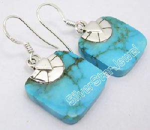 925 Silver Natural TURQUOISE Nice Dangle Earrings