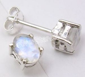 925 Silver RAINBOW MOONSTONE Stud POST Earrings