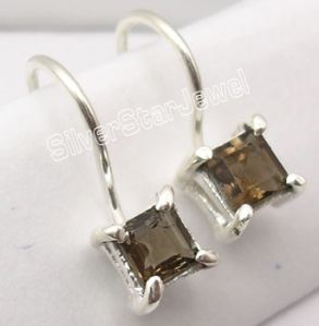 925 Silver SMOKY QUARTZ PRETTY Dangle Earrings