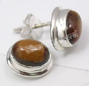 925 Silver TIGER'S EYE Studs Earrings