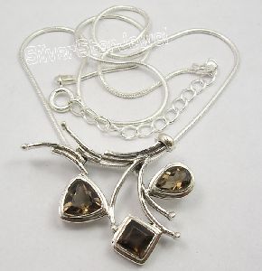 925 Solid Silver SMOKY QUARTZ Necklace