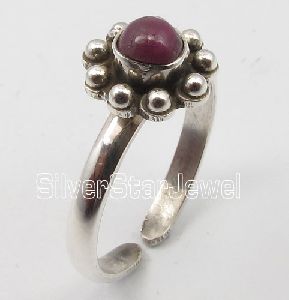 925 Stamped Solid Silver RUBY Gemstone Adjustable TOE RING
