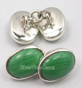 925 Sterling Silver BRAND NEW MALACHITE Cufflinks