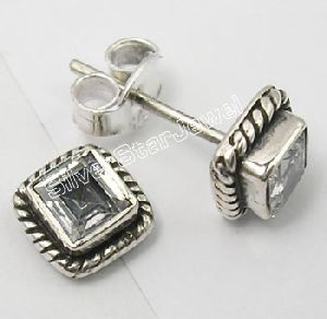 925 Sterling Silver Designer Cubic Zirconia Studs Earrings